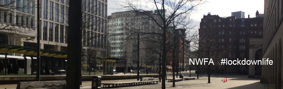 Picture of Saint Peters Square Manchester showing the tram stop and square with no people